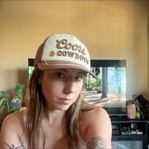 Urban Outfitters Cream and Brown Trucker Hat